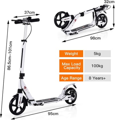 GOPLUS Kickscooter for Children and Adults, Height Adjustable City Scooter Folding Scooter with Suspension, Up to 100 kg Load Capacity with Bell and Stand, with Brake, PU Wheels, Includes Carry Strap