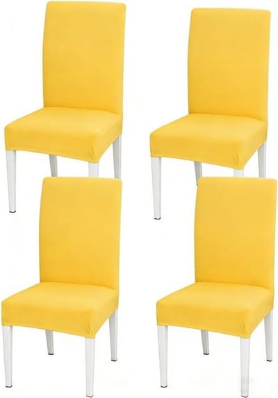 Set van 4 stretch stoelhoezen voor eetkamerstoelen - perfect voor huis, keuken, bruiloften en feesten, bonbongeel