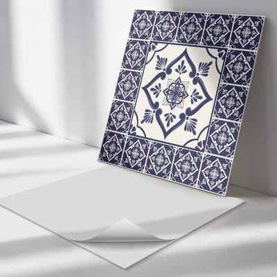 Wallfluent Vinyl Tegels - Patroon met Bloemmotieven Zelfklevende Vinyltegels - 30 cm x 30 cm - Marine Vinyl Tegels - 9 stuks - Vierkant PVC Tegels - Texturen Plaktegels - Vloer Tegels PVC - Plaktegels Keuken en Badkamer