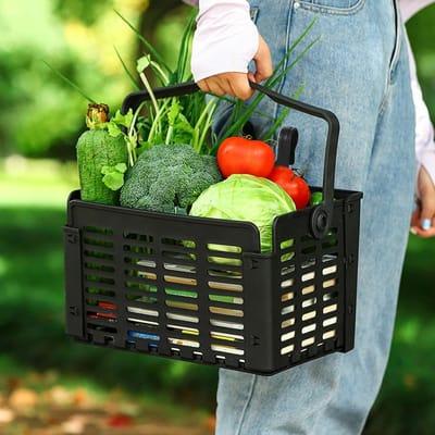Fietsmand - Stuurmand - Boodschappen Vervoeren - Afneembaar en Opvouwbaar - 31.5 x 22.5 x 20.5 cm - Zwart