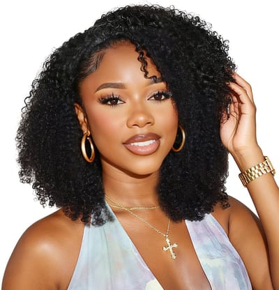 Dailygoods- Half Wig Kinky Curly 200 Densiteit - 16 Inch - Glueless Perruque - Verstelbare Cordon - Beginner Vriendelijk - Natuurlijke Look