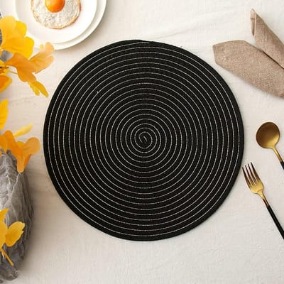 Placemat Set - Tafelmatten Rond - Tafel Beschermen - Katoen Linnen Mix - 8 Stuks - Zwart Goud