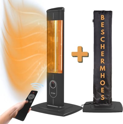 ICQN Infrarood Terrasverwarmer met Beschermhoes, Infrarood Kachel - 2300W - Met Afstandsbediening, Timer, Instelbare Warmtes en LCD-scherm - Voor Binnen en Buiten - Hoge Capaciteit