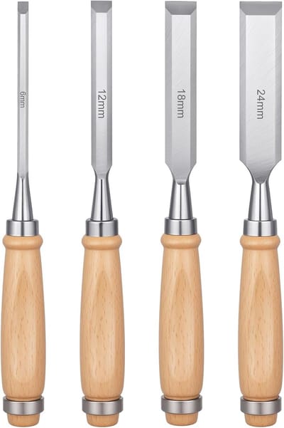4-delige houten beitel, beitel, professionele houtbeitel sets houtbewerking Gereedschap Set, Bevel Edge Beitel Set, Houtwerk Beitel.