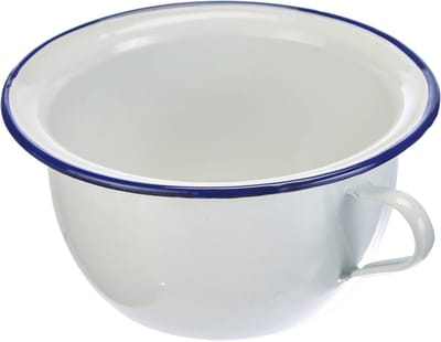 Nachtpot Emaille - Potje Kinderen - Zindelijkheidstraining - Gepolijst Staal - 24 cm diameter - Wit Blauw