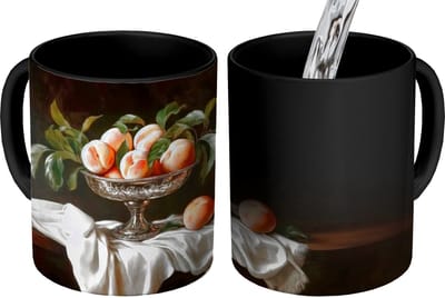 Magische Mok - Foto op Warmte Mokken - Koffiemok - Stilleven - Perziken - Vintage - Magic Mok - Beker - 350 ML - Theemok