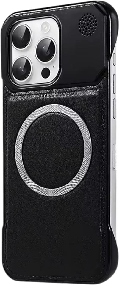 Hoesje van Leer geschikt voor iphone 17 – Luxe Magnetisch Hoesje met Aromatherapie, Draadloos Opladen en Randloos Design – Volledige Bescherming - Zwart