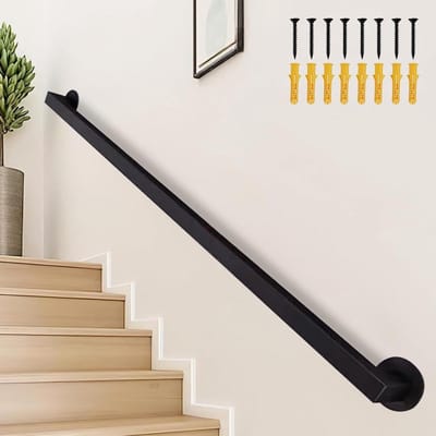 Trapleuning Set - Muursteun Leuning - Veiligheid Trap - Smeedijzeren Ondersteuning - 100cm Lengte - Zwart