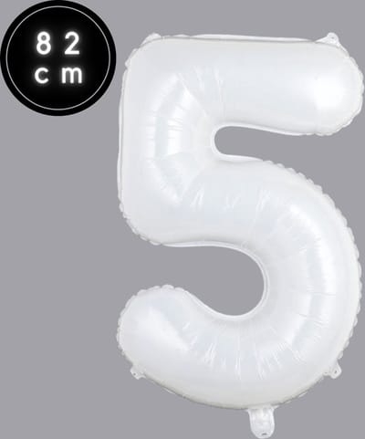 Cijfer Ballonnen - Nummer 5 - Wit - 82 cm - Helium Ballon - Fienosa- Leeftijd verjaardag - Verjaardagsballon - Verjaardag