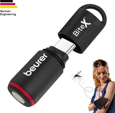 Beurer insectenbeetheler BiteX Go (BR 70) – USB-C voor Smartphone – Makes Your Bite Go Away – After Bite met warmte – Zonder Batterijen & Zonder App – Tegen Muggenbeet, Insectenbeet en -steken – LED-Licht – Compact voor aan je Sleutelbos – Deep Black