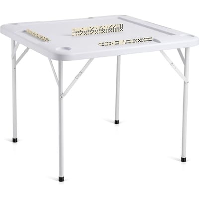 Table de Mahjong 4 Joueurs Table Pliante pour Cartes & 4 Porte-Gobelets Plateaux à Jetons Blanc