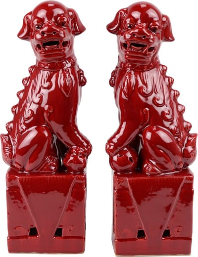 Rode Chinese Tempel Leeuwen Fu Dogs 2 stuks 9 x 12 x 27 cm