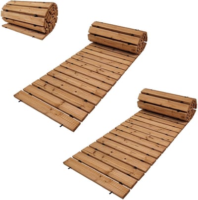 TRUTZHOLM Uitrolbaar Houten Pad 250x43cm Set van 2 - Rustiek Dennenhout Tuinpad - Heavy Duty Antislip Rolpad Loopmat