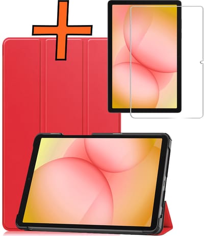 Hoesje - Geschikt voor Samsung Galaxy Tab A11 Plus - Met Screenprotector - Trifold Bookcase - Hard Cover - Hardcover Book Case - Tablet Hoes - Rood