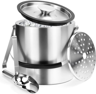 Dailygoods - IJsblokjeshouder - Roestvrij staal - Dubbelwandig geïsoleerd - Zilverkleurig - IJsemmer met accessoires - Geschikt voor gekoelde dranken