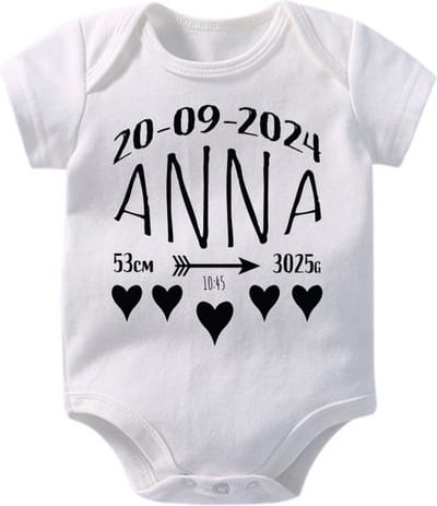 Hospitrix Baby Rompertje met Geboortegegevens Zwart Meisje 2.0 | Korte Mouw | Cadeau voor Zwangerschap | Bekendmaking | Aankondiging