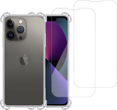 Hoesje geschikt voor iPhone 14 + 2x Screenprotector – Tempered Glass - Extreme Shock Case Transparant