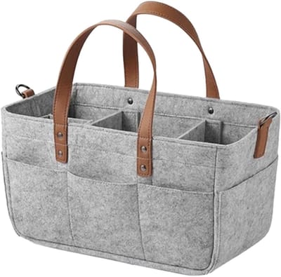 Luier Organizer - Draagbare Opberger - Babykamer Inrichten - Verstelbare Vakken - 33 x 15 x 18 cm - Grijs
