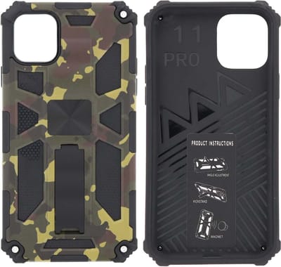 Hoesje Geschikt voor iPhone 11 Pro Hoesje - Rugged Extreme Backcover Army Camouflage met Kickstand - Groen