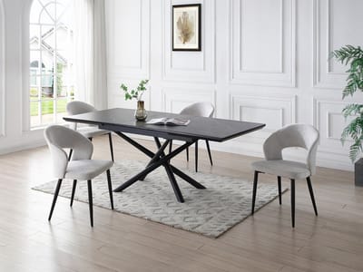 Vente-unique Set van 6 stoelen in stof en zwart metaal - Grijs - NIYAMA