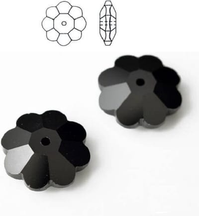 Swarovski Elements, 18 stuks Marguerite/Lochrose kralen, 10mm, jet, 3700