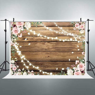 Fotografie Achtergrond Rustiek Hout Roze Bloemen Licht Effect 150x90cm Vinyl