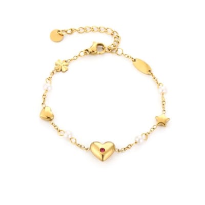Bol hartje met pareltjes armbandje goud- sint- kerst- valentijn- moederdag- cadeau- dames