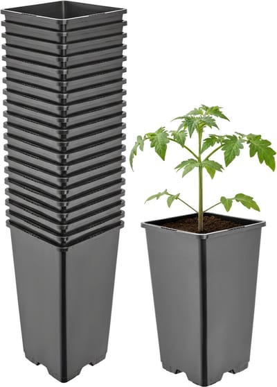 Garronda Set van 20 hoge vierkante kunststof kweekpotten met drainagegaten voor tuin (Zwart, 11 x 11 x 19 cm (1,7L)) GD-KW-HS