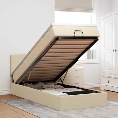 vidaXL - Bed - met - matras - 100x200 - cm - stof - crèmekleurig