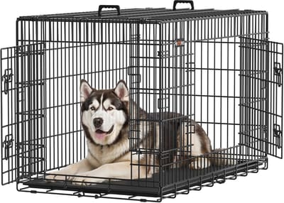FEANDREA dog cage, dog box, foldable, 122 x 74.5 x 80.5 cm, black PPD48H