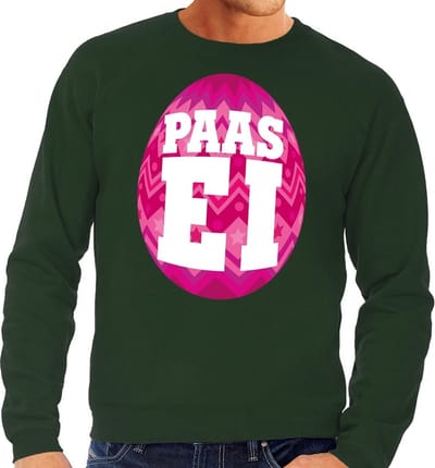 Groene Paas sweater met roze paasei - Pasen trui voor heren - Pasen kleding S