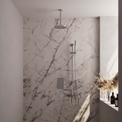 Brauer Chrome Carving thermostatische inbouw regendouche 3-weg omstelling SET 41 met 20 cm douchekop en plafondarm en staaf handdouche en doucheslang en geïntegreerde glijstang chroom