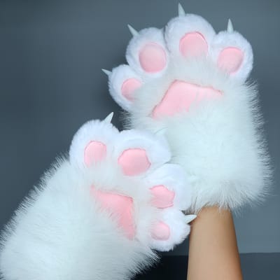 Kawaii Cartoon Cosplay Kostuum Handschoenen Furry Fursuit Pluche Kattenpoot Handschoenen Piepend Kig Warm Cosplay Requisieten Cadeaus white