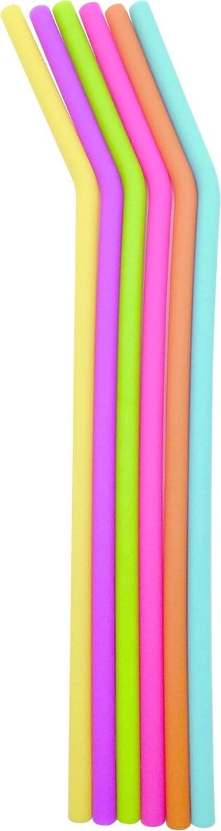 Dotz 6 gebogen silicone rietjes in verschillende kleuren met reinigingsborstel 25cm