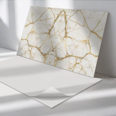 Wallfluent Vinyl Wandpaneel - Marmerpatroon met aderen Wandpaneel PVC - 100 cm x 50 cm - Romig Vinyl Wandpaneel - Set van 1 - Rechthoekig Wandbekleding Vinyl - Texturen Wandpaneel - Zelfklevend Wandpaneel - Wandpaneel Keuken en Badkamer