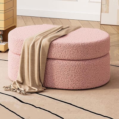 Opbergbank Ottomaan - Voetsteun Salontafel - Woonkamer Slaapkamer - Luxe Sherpa Stof - 40 60 70 cm - Roze