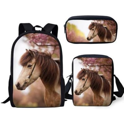 Grasland paardenpatroon drievoudige rugzak etui schoudertas casual 3D geprinte rugzakset