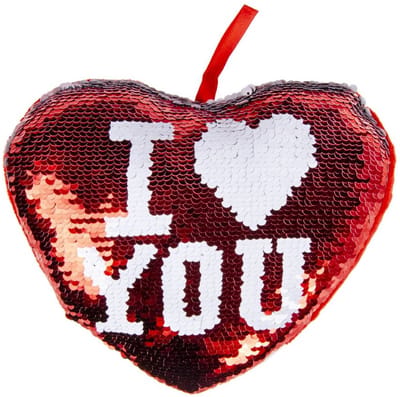 Sierkussen hartje - 20 cm - rood pailletten - i love you - valentijnsdag
