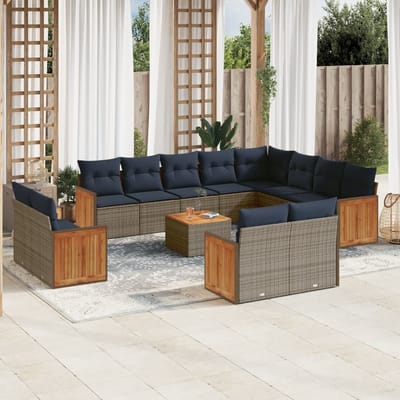 vidaXL - 13-delige - tuinbankset - met - kussens, - grijs - polyrotan
