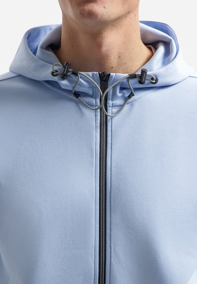No Excess Sweater full zipper hooded interloc blue