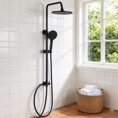 Auralum Max Douchesysteem Regendouche - Rond Design - Ø 25 cm Douchekop - Handdouche met 4 standen - Met omstelling - Doucheset - Waterbesparend - Zwart