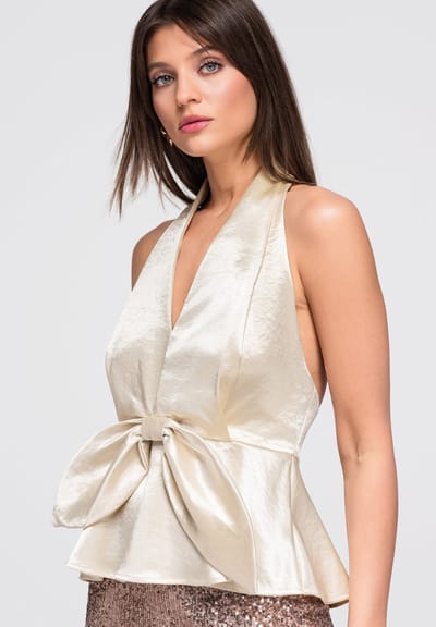 OMBRE Blouse - Slim Fit - Mouwloos - Rits Crème S