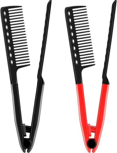 Set van 2 V-vormige rechte kammen voor het stijlen van haar, ideaal voor kappers en thuisgebruik, in roosrood en zwart