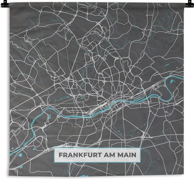 Wandkleed - Wanddoek - Kaart – Plattegrond – Stadskaart – Frankfurt am Main – Duitsland – Blauw - 180x180 cm - Wandtapijt