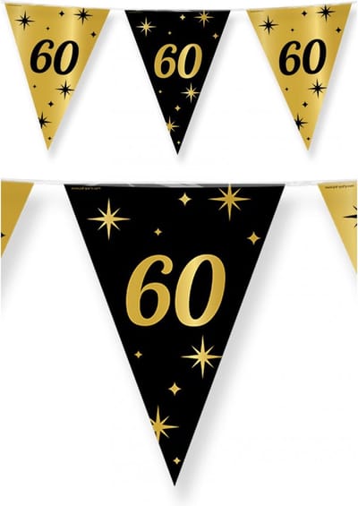 Paperdreams Leeftijd verjaardag vlaggetjes - 60 jaar - zwart/goud - 10 meter - versiering - feestartikelen
