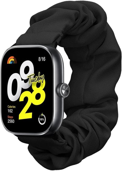 kwmobile elastisch bandje voor smartwatch - Compatibel met Xiaomi Redmi Watch 5 & 4 / Smart Band 8 Pro / Smart Band 9 Pro - Horlogebandje van katoen - In zwart