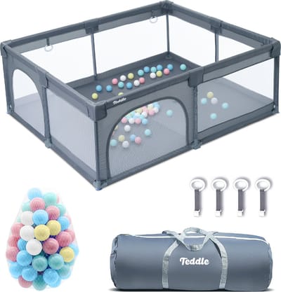 Teddle Grondbox - Baby Speelbox met 50x Speelballen - Kinderbox - Playpen- 180x150cm - Grijs