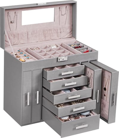 Sieraden Organizer Box Met Slot & Spiegel - 6 Niveau Opbergdoos Voor Kettingen, Oorbellen, Ringen En Armbanden