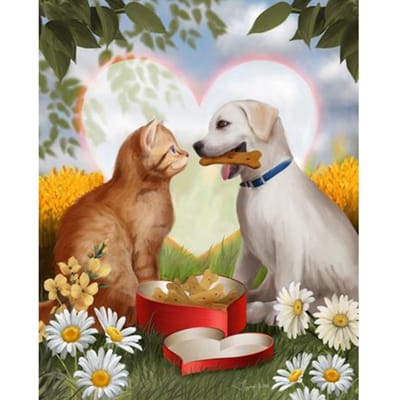 Diamant borduurwerk acryl dieren schattige katten hond muursticker volledige ronde boor slaapkamer decor 20X30CM white