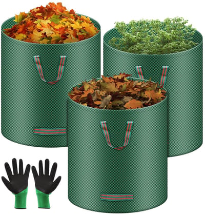Dailygoods- Tuinafvalzakken 3 x 272 l - Scheurvast - Waterdicht - Opvouwbaar - Met handgrepen - Inclusief handschoenen - Bladzakken